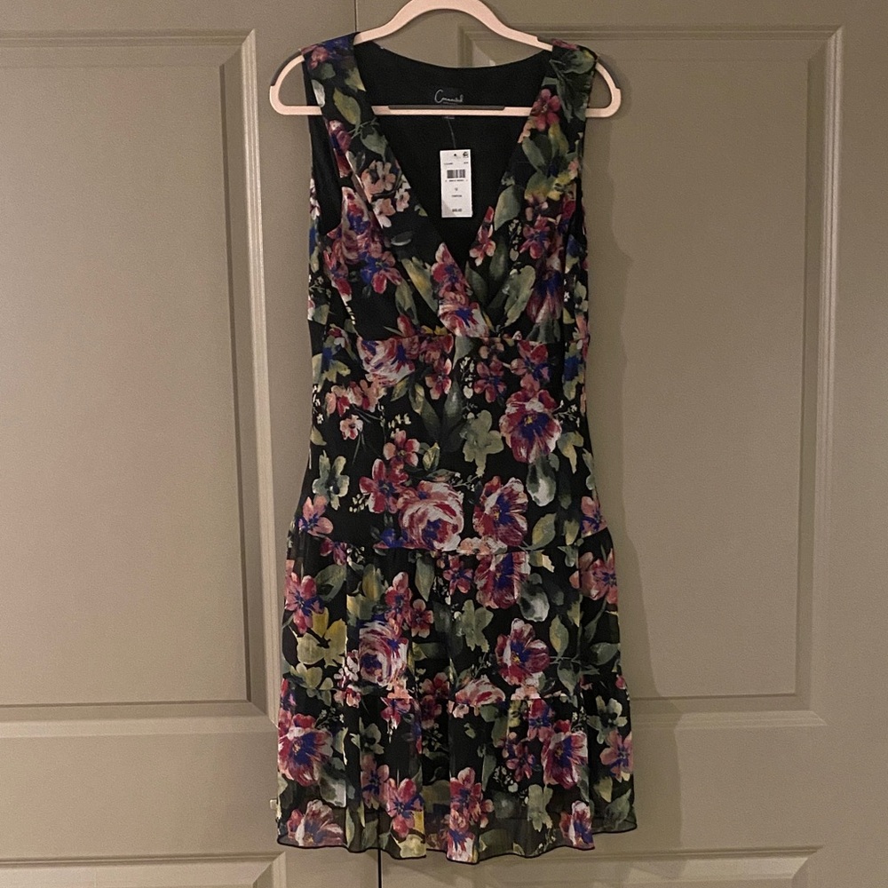 Connected Apparel Black Floral Midi Dress